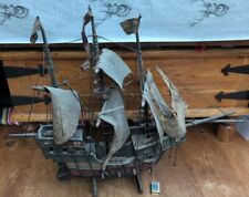 ANTIQUE / VINTAGE MODEL BOAT / PIRATE SHIP VESSEL OLD FOLK ART HANDMADE GALLEON