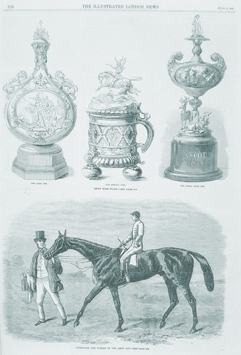 Old antique print horse racing - old,