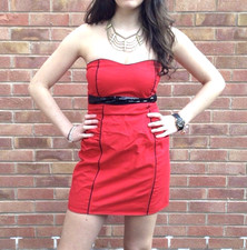 Women's Red Bandeau Dress with Black Sequin Belt Size Small BRAND NEW