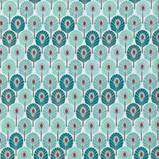 Textiles français Peacock Feathers fabric Menthe 100% Cotton 160 cm wide
