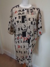 GIDEON OBERSON BEIGE AND MULTI ABSTRACT PRINT BUTTON FRONT BEACH COVER-UP - 12