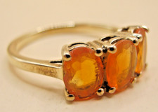 Vintage 9k Yellow Gold Orange Fire Opal Trilogy Ring Size N1/2 - O