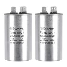 2Pcs Run Capacitor Round CBB65 25uF 450V AC with Terminal for Air Conditioner