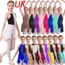 UK Girls Sleeveless Halter Modern Lyrical Latin Ballet Leotard Dress Dancewears