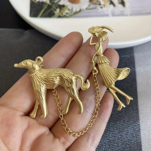 Fashion lady walking - dog, chain