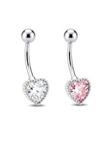 Heart Belly Button Bar  Crystal Clear  Body Piercing Navel Ring Bars SS 316L