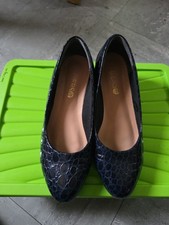 Womens Pavers Shoes Size 5 Wide Fit Wedge Heel Navy Blue Patent