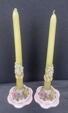 Pair - Royal Adderley Floral Bone China Candlestick Holders with Candles England
