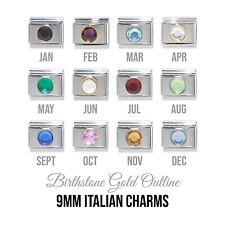 Birthstone with gold rim 9mm Italian Charm - Fits classic Italian charm bracelet