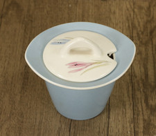 Vintage Norwegian Figgjo Flint Blue Lidded Pot With Crocus Flowers