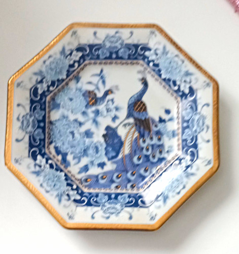 Blue white octagonal ceramic - blue,