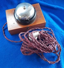 ANTIQUE VINTAGE ORIGINAL ELECTRIC DOOR  BUTLER ALARM BELL WOOD BRASS PUSH BUTTON