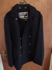 Used Superdry Black Wool Pea Coat Classic Fit Size Medium Very Good Condition