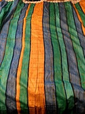 1980's~ pair very wide fully lined curtains striped blue/green 59"L x 160"W each