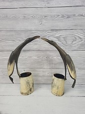 2 Hand Carved Horn Stork Crane Heron Bird Sculptures Figurine Folk Art 10"PB