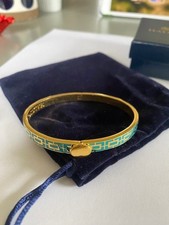 Halcyon Days skinny mosaic Turquoise gold hinged bangle
