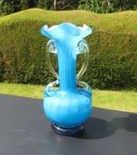 Pretty Vintage Turquoise Blue Venetian Hand Blown Glass Vase 16cm