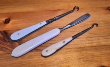 Antique Victorian Bone Handled Buttonhooks & Glove Stretcher  (Set of 3)