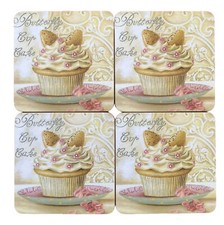 4 PACK OF BUTTERFLY CUP CAKES COASTERS BY THE LEONARDO COLLECTION EASY CLEAN