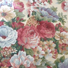 Vtg 80s Cotto Pr Curtains  Cream Pink Roses Blue  Green Floral  60 x 72"