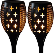 Solar Lights Outdoor Garden w Solar Flickering Flame Torch, 2 Pcs Garden Lights