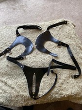 Black Faux Leather Bondage Lingerie Set with Metal Chain Detail – Adjustable Har