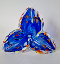 MURANO GLASS BLUE FLOWER Ruffled Edged Footed Bowl Large 8" EXCELLENT CONDITION