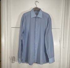 Stefano Ricci Shirt Light Blue Vertical Stripe Button Cuff Long Sleeve Size 17.5