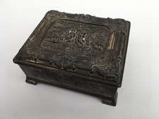 Vintage Japanese Metal Relief Design Trinket Box