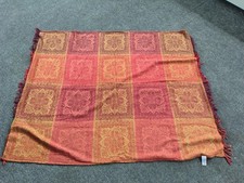 Vintage M&S Wool Jacquard Boho Bohemian Wool Crimson Gold Pattern Blanket Throw
