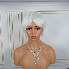 Fashion Women's White Wig Cap With Long Bangs And Short Straight Hair