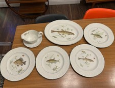 Vintage Marlborough Old English Ironstone Dinner Service Freshwater Fish 7 piece