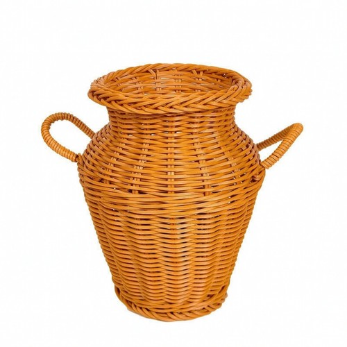 Woven basket vase - woven, handles