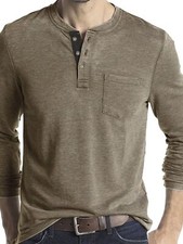 Mens Casual Long Sleeve T-shirt Henley Grandad Lapel Neck Button Solid Tee Shirt