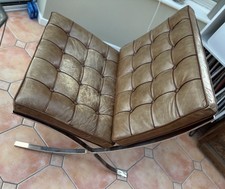 Pair of Genuine Leather Barcelona Chairs – Classic Design, Real Leather, Brown