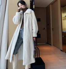 2025 Mixed Real Winter Mink Fur Mid Long Coat Women  Thick Jacket Sz Warm Parka