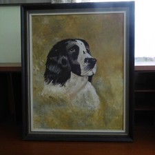 PAINTING IN OIL ON CANVAS LARGE ENGLISH SPRINGER SPANIEL                       