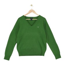 Gant Lambswool Jumper Womens Size L Green V-Neck Pullover