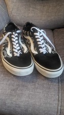Vans Old Skool UK 10 Black Patterned Canvas Sneakers 751505 MINT