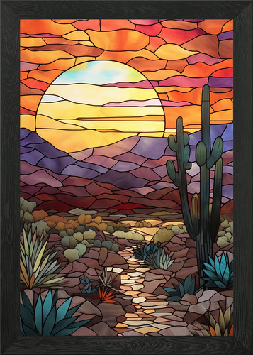 Stained glass desert sunset - stained,