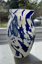 Art Glass Vase 20cm Blue/ White Hand Blown Sunderland Glassworks