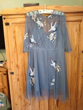 Christmas Party Dress Next Petite Airforce Blue, Net Embellished Overlay Size 18
