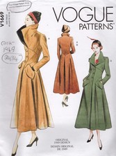 1949 Vintage VOGUE Sewing Pattern COAT (Bust: 301/2”-to- 36”) (2434) VOGUE V1669