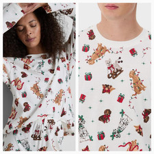 Festive Doggy Print Cotton  Ladies Or Mens Family Xmas Pyjama Set 2XS-2XL