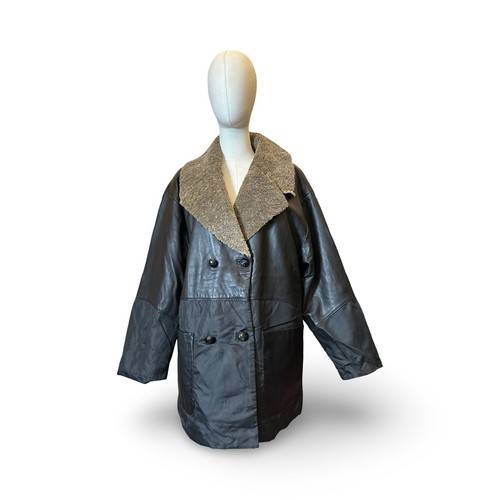Black leather shearling collar - shearling,