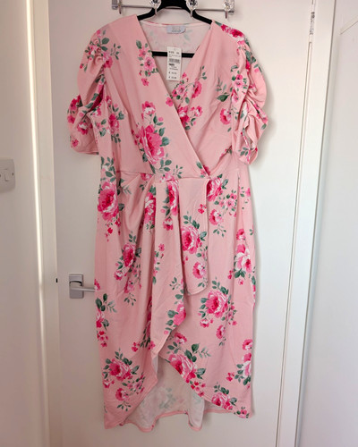 Quiz pink floral wrap midi - quiz,