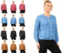 Womens Ladies Knitted Long Sleeve Button Down Closure Plain Cardigan Sweater Top
