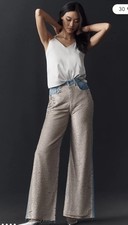 Anthropologie Pilcro Sequin Jeans High-Rise Wide-Leg Skater Blue W28-29”, L32”