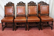 Levely Set Of Eight Victorian Jacobean Oak Dining Chairs