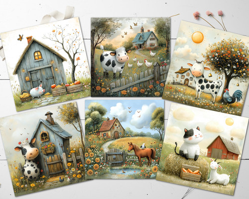 Primitive farm animals - primitive, card